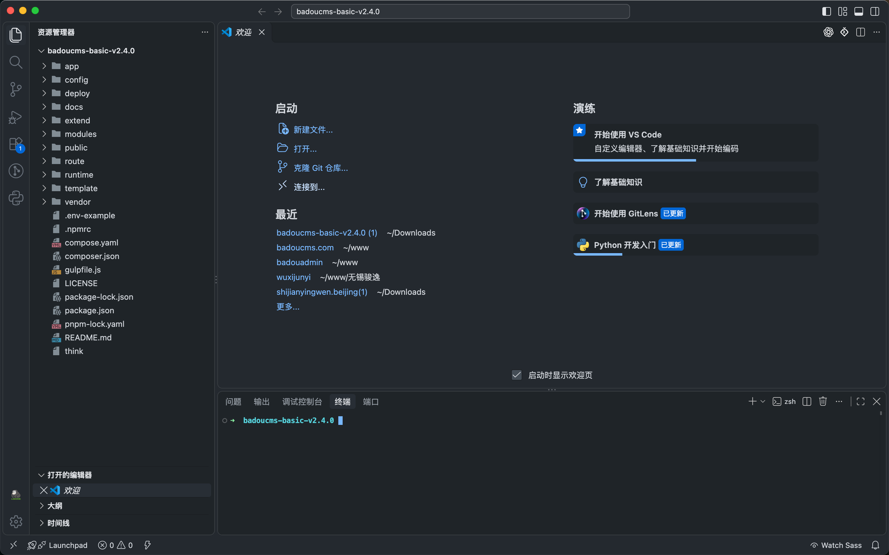 打开 vscode 使用命令行启动